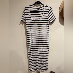 French connection navy and white striped mid length shirt dress, M
